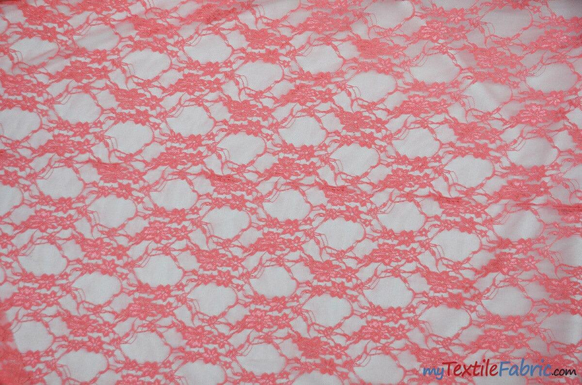 Very Soft Lingerie Stretch Lace | Giselle Floral Lace | Vintage Stretch Lace | 60" Wide | Multiple Colors | Lingerie Lace | Fabric mytextilefabric Yards Coral 