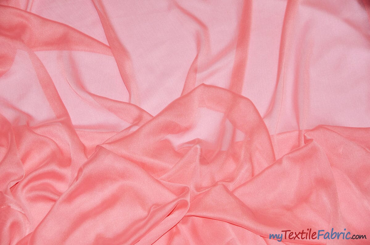 Two Tone Chiffon Fabric | Iridescent Chiffon Fabric | 60" Wide | Clean Edge | Multiple Colors | Sample Swatches | Fabric mytextilefabric Sample Swatches Coral 