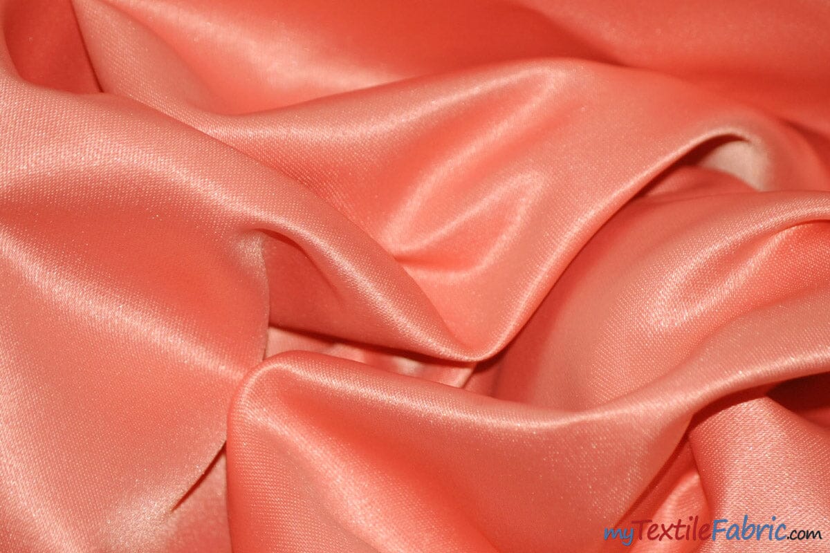 L'Amour Satin Fabric | Polyester Matte Satin | Peau De Soie | 60" Wide | Wholesale Bolt | Wedding Dress, Tablecloth, Multiple Colors | Fabric mytextilefabric Bolts Coral 