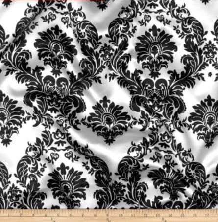 Damask Satin Fabric | Silky Soft Satin Damask Charmeuse Fabric | 60" Wide | Fabric mytextilefabric Yards White Black Damask 