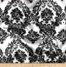 Load image into Gallery viewer, Damask Satin Fabric | Silky Soft Satin Damask Charmeuse Fabric | 60&quot; Wide | Fabric mytextilefabric Yards White Black Damask 