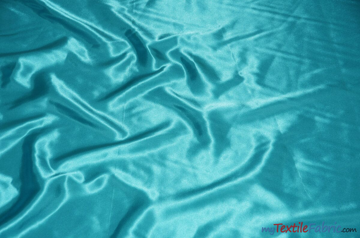Silky Soft Medium Satin Fabric | Lightweight Event Drapery Satin | 60" Wide | Economic Satin by the Wholesale Bolt | Fabric mytextilefabric Bolts Dark Aqua 0030 