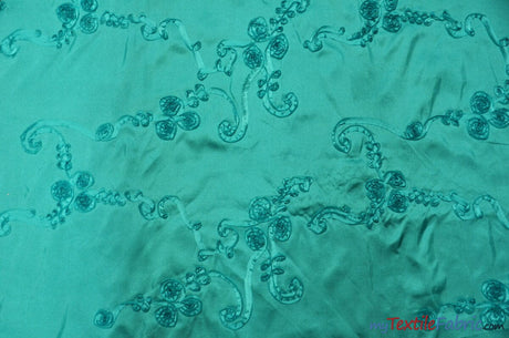 Ribbon Taffeta Fabric | Ribbon Cord Taffeta Embroidery | 54" Wide | Multiple Colors | Fabric mytextilefabric Yards Dark Aqua 