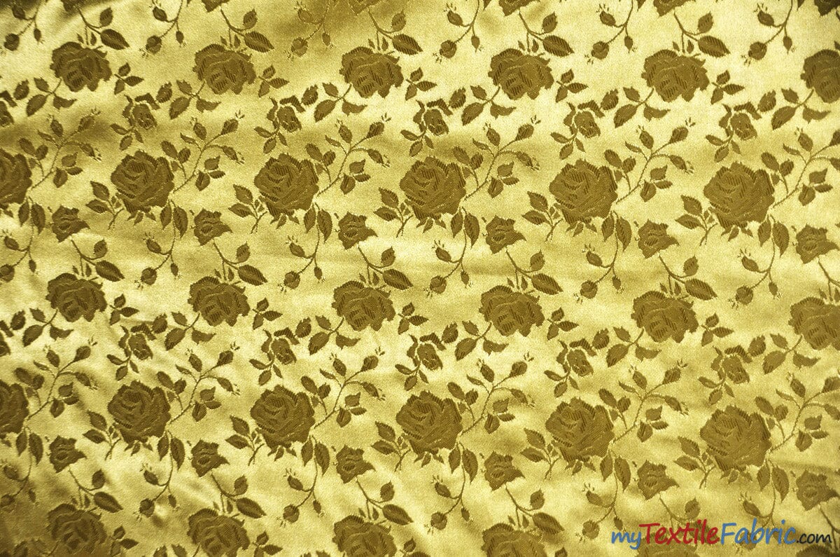 Satin Jacquard | Satin Flower Brocade | 60" Wide | Sold by the Continuous Yard | Fabric mytextilefabric Yards Dark Gold 