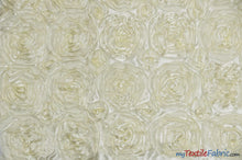Load image into Gallery viewer, Rosette Satin Fabric | Wedding Satin Fabric | 54&quot; Wide | 3d Satin Floral Embroidery | Multiple Colors | Sample Swatch| Fabric mytextilefabric Sample Swatches Dark Ivory 