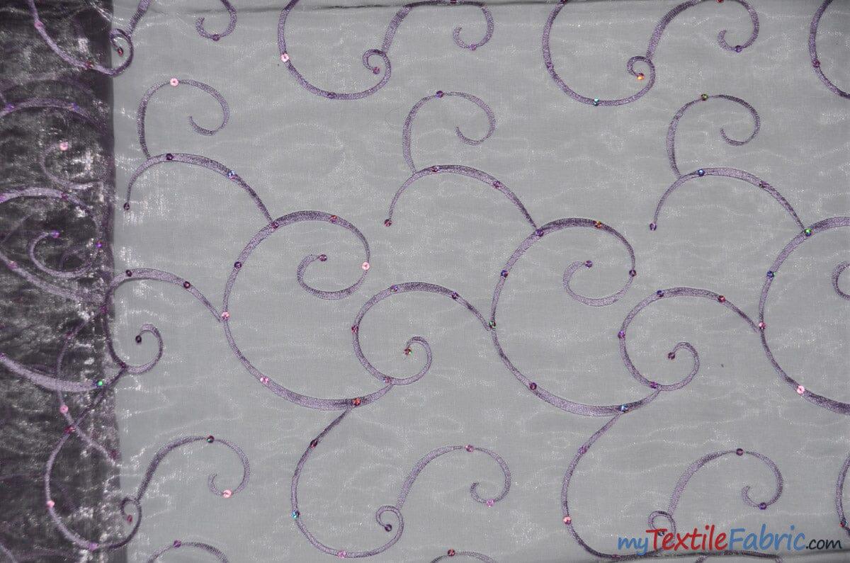 Ferial Organza Embroidery Fabric | Embroidered Floral Sheer with Sequins Embellishment | 54" Wide | Multiple Colors | Fabric mytextilefabric Yards Dark Lilac 