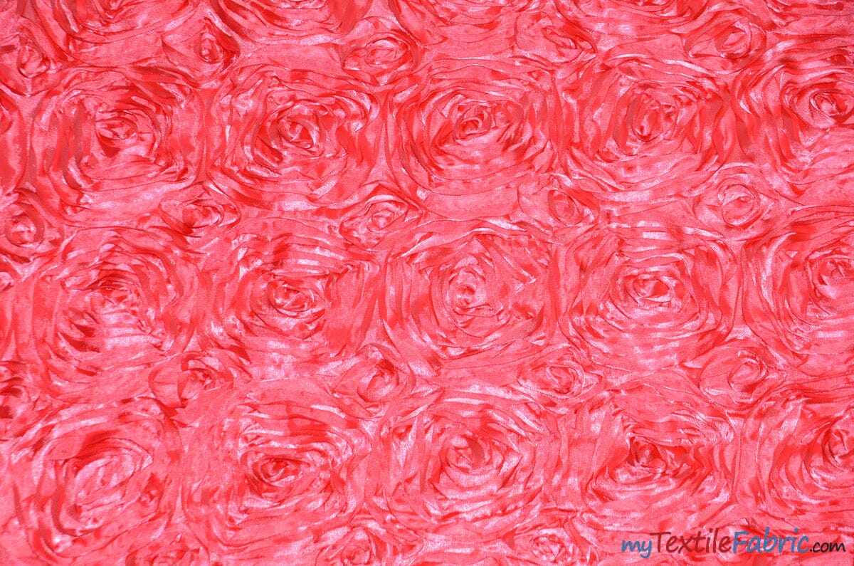 Rosette Satin Fabric | Wedding Satin Fabric | 54" Wide | 3d Satin Floral Embroidery | Multiple Colors | Continuous Yards | Fabric mytextilefabric Yards Dolce Pink 