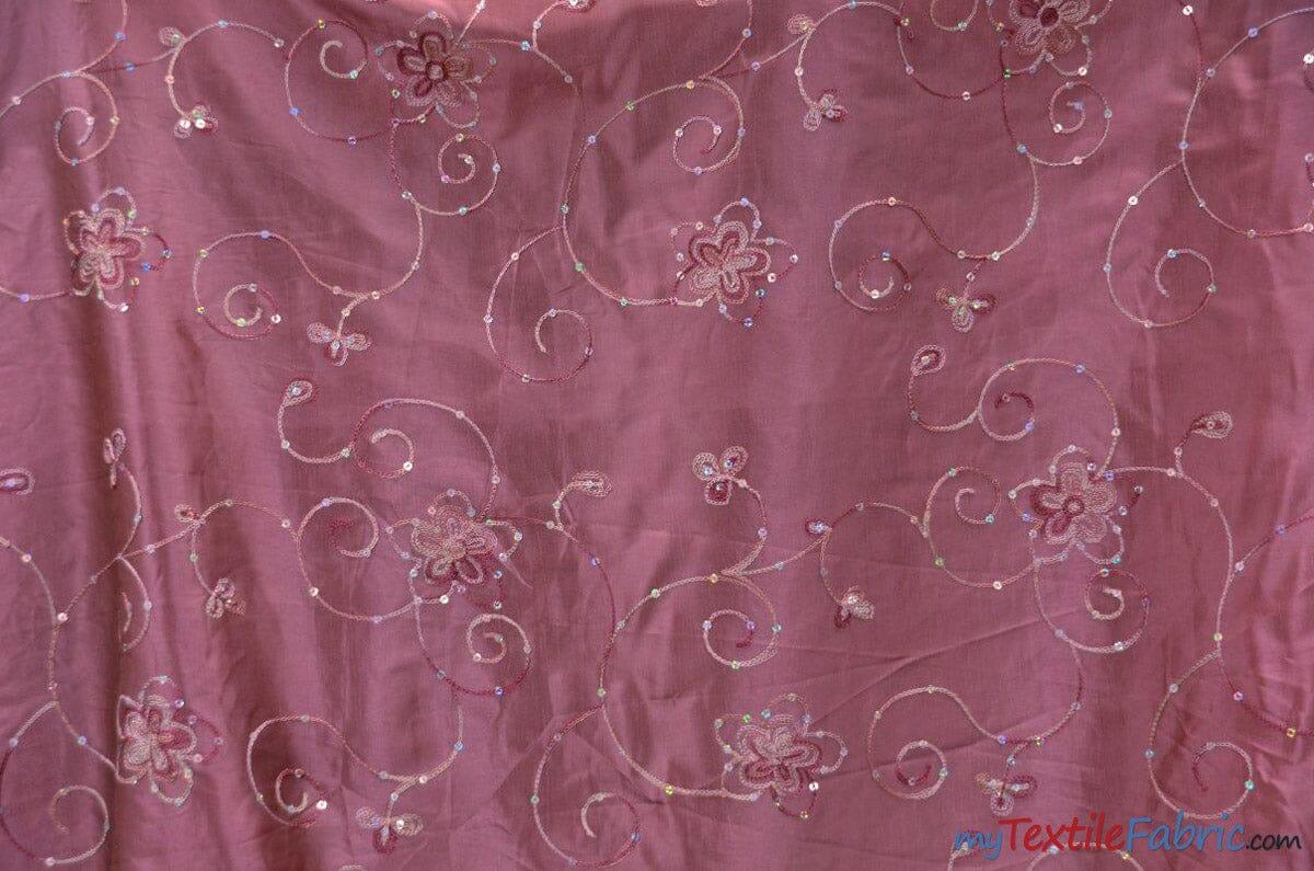 Aurora Taffeta Embroidery | Embroidered Floral Taffeta | 54" Wide | Multiple Colors | Fabric mytextilefabric Yards Dusty Rose 