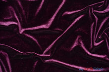 Load image into Gallery viewer, Soft and Plush Stretch Velvet Fabric | Stretch Velvet Spandex | 58&quot; Wide | Spandex Velour for Apparel, Costume, Cosplay, Drapes | Fabric mytextilefabric Yards Eggplant 