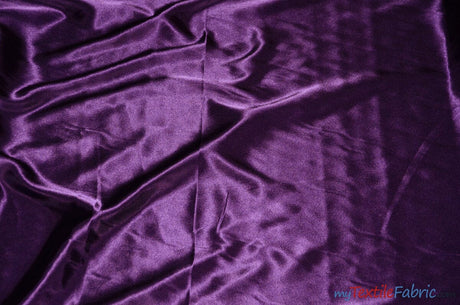 Silky Soft Medium Satin Fabric | Lightweight Event Drapery Satin | 60" Wide | Economic Satin by the Wholesale Bolt | Fabric mytextilefabric Bolts Eggplant 0026 