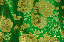 Load image into Gallery viewer, Oriental Metallic Flower Brocade | Metallic Brocade B23 | 58&quot; Wide | Chinese Brocade Fabric | Fabric mytextilefabric Yards Flag Green 