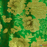 Load image into Gallery viewer, Oriental Metallic Flower Brocade | Metallic Brocade B23 | 58&quot; Wide | Chinese Brocade Fabric | Fabric mytextilefabric Yards Flag Green 
