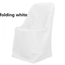 Load image into Gallery viewer, Wrinkle Free Folding Chair Covers | Scuba Folding Chair Cover | Chair Cover for Wedding, Event, Ballroom | White Ivory Black | newtextilefabric By Piece White 