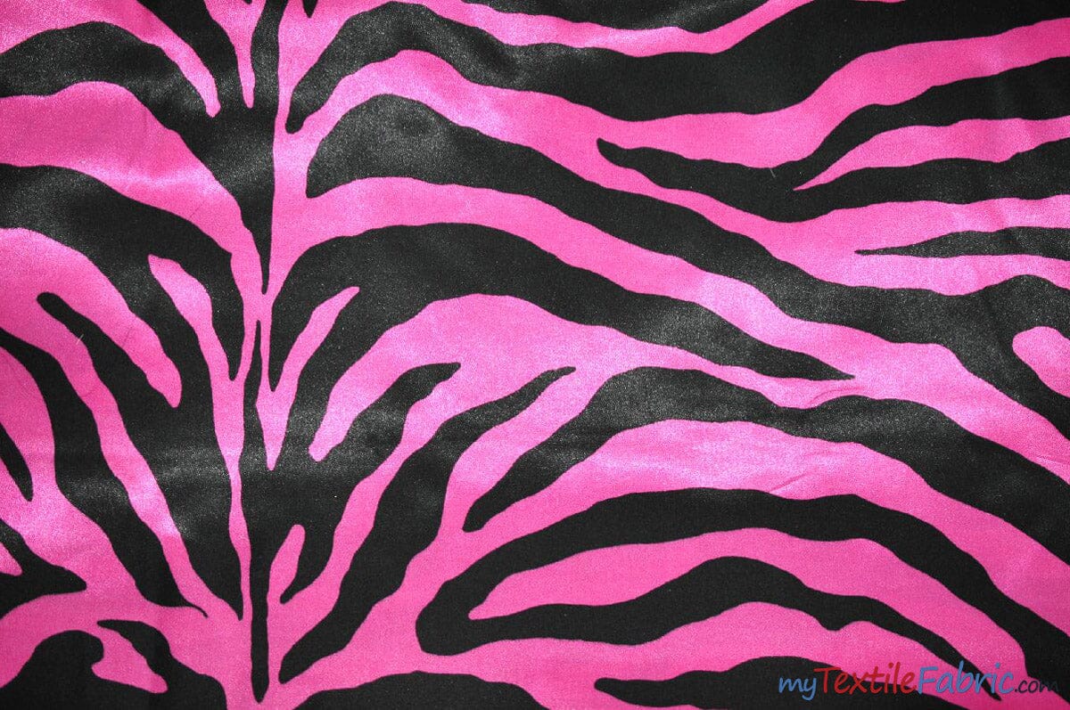 Animal Zebra Satin Fabric | Soft Satin Zebra Charmeuse Fabric | 60" Wide | Multiple Colors | Fabric mytextilefabric Yards Fuchsia Zebra 