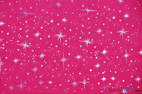 Shooting Star Foil Organza Fabric| 60" Wide | Sheer Organza with Foil Silver Metallic Star | Decor, Overlays, Accents, Dresses, Apparel | Fabric mytextilefabric Yards Fuchsia 