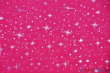 Load image into Gallery viewer, Shooting Star Foil Organza Fabric| 60&quot; Wide | Sheer Organza with Foil Silver Metallic Star | Decor, Overlays, Accents, Dresses, Apparel | Fabric mytextilefabric Yards Fuchsia 
