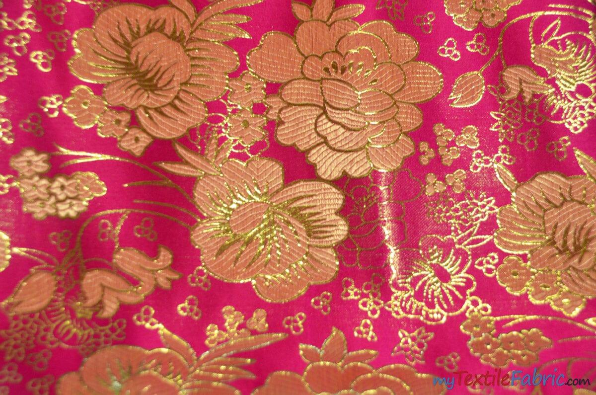 Oriental Metallic Flower Brocade | Metallic Brocade B23 | 58" Wide | Chinese Brocade Fabric | Fabric mytextilefabric Yards Fuchsia 