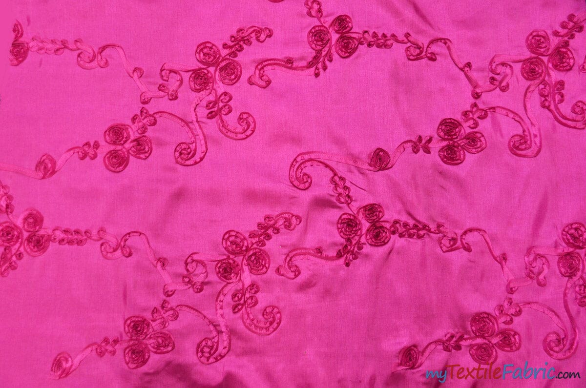 Ribbon Taffeta Fabric | Ribbon Cord Taffeta Embroidery | 54" Wide | Multiple Colors | Fabric mytextilefabric Yards Fuchsia 