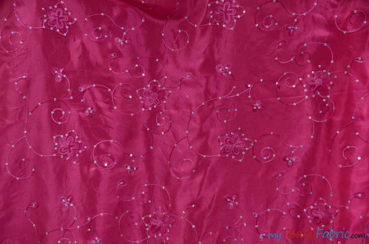 Aurora Taffeta Embroidery | Embroidered Floral Taffeta | 54" Wide | Multiple Colors | Fabric mytextilefabric Yards Fuchsia 