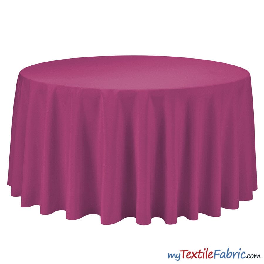 108" Round Polyester Seamless Tablecloth | Sold by Single Piece or Wholesale Box | Fabric mytextilefabric By Piece Fuchsia 