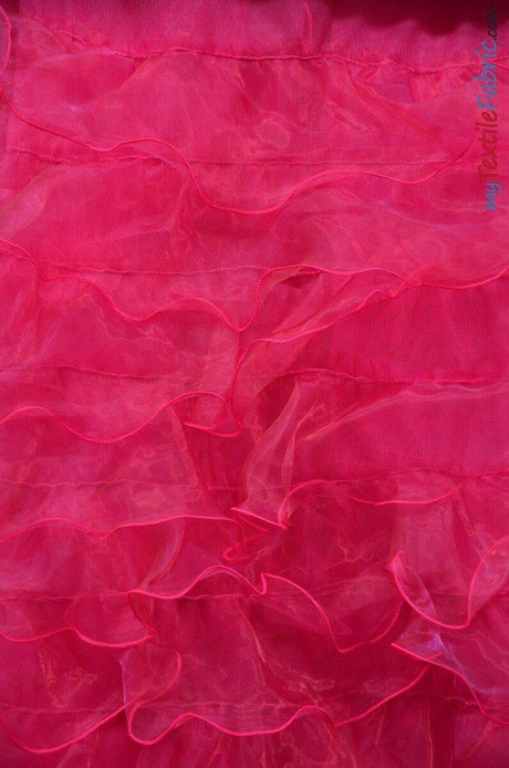 Organza Ruffled Mesh Fabric | Layered Ruffle Mesh Fabric | 57" Wide | Multiple Colors | Fabric mytextilefabric Yards Fuchsia 