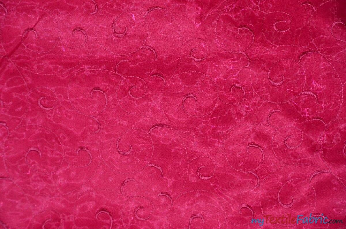 Swirl Organza Fabric | Embroidered Swirl Sheer | 54" Wide | Multiple Colors | Fabric mytextilefabric Yards Fuchsia 