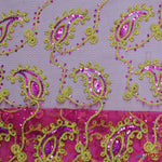 Load image into Gallery viewer, Coco Paisley Sheer Embroidery | Double Scallop Lace | 52&quot; Wide | Fabric mytextilefabric Yards Fuchsia 
