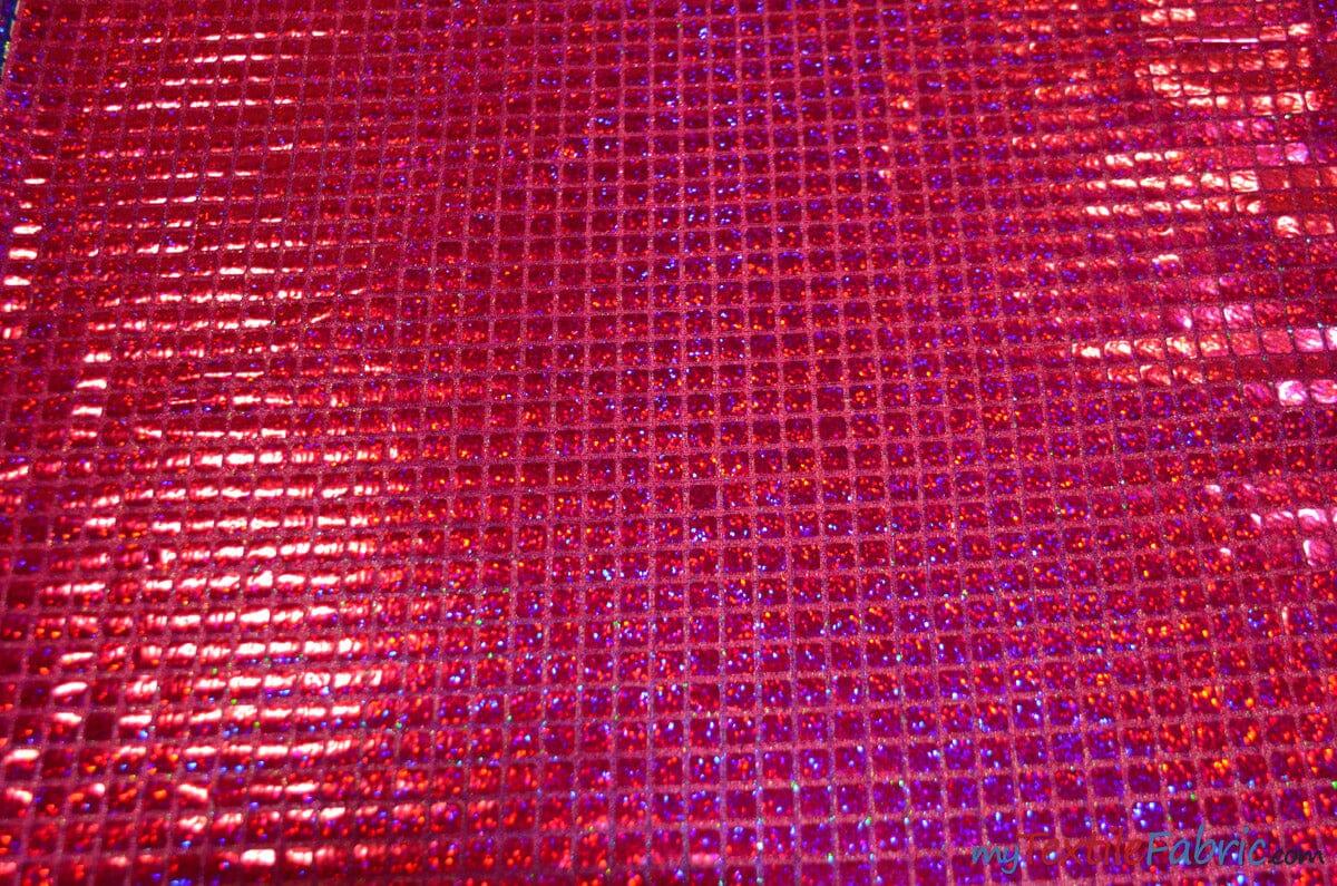 Hologram Square Sequins Fabric | Holographic Quad Sequins Fabric by the Yard | 40" Wide | Glued on Sequins for Decoration | 7 Colors | Fabric mytextilefabric Yards Fuchsia 