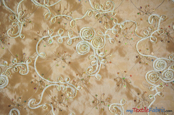 Edith Embroidery Fabric | Bridal Lace Design with Sequins | 52 Wide |  Multiple Colors 