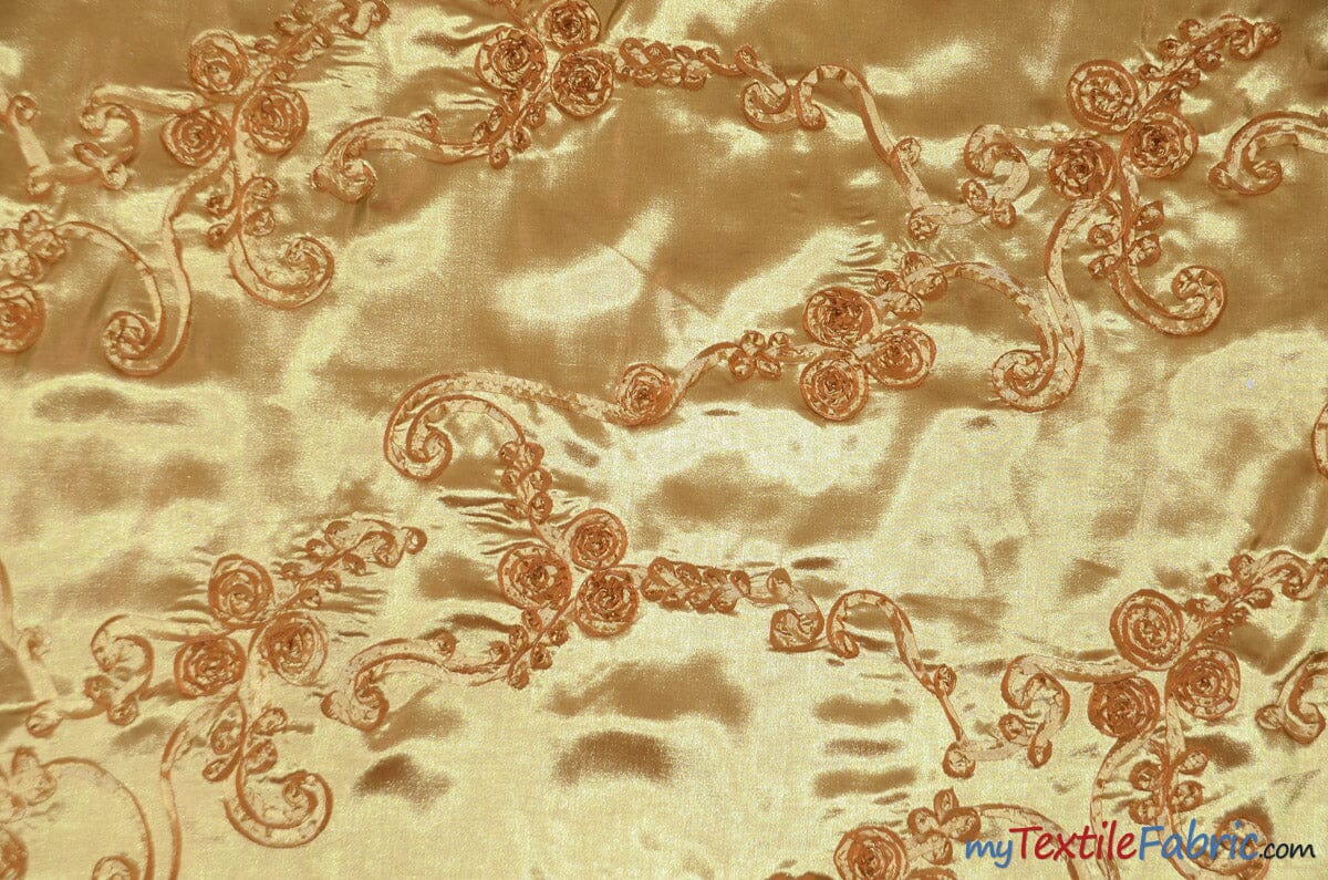 Ribbon Taffeta Fabric | Ribbon Cord Taffeta Embroidery | 54" Wide | Multiple Colors | Fabric mytextilefabric Yards Gold 