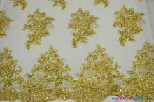 Load image into Gallery viewer, Camilla Embroidery Fabric | Bridal Lace Design YX 1098 | 52&quot; Wide | Fabric mytextilefabric Yards Gold 