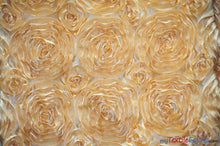 Load image into Gallery viewer, Rosette Satin Fabric | Wedding Satin Fabric | 54&quot; Wide | 3d Satin Floral Embroidery | Multiple Colors | Continuous Yards | Fabric mytextilefabric Yards Gold 