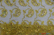 Load image into Gallery viewer, Coco Paisley Sheer Embroidery | Double Scallop Lace | 52&quot; Wide | Fabric mytextilefabric Yards Gold 