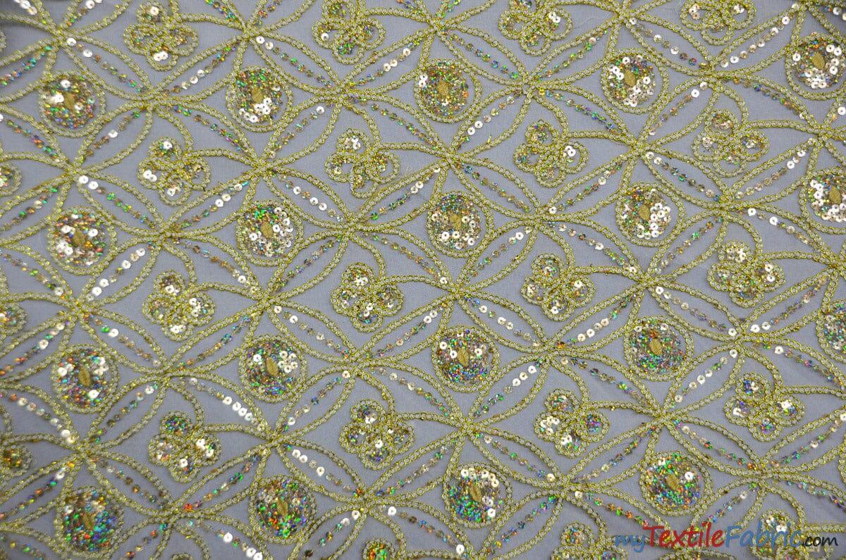 Coco Star Sheer Embroidery | Double Scallop Lace | 52" Wide | Fabric mytextilefabric Yards Gold 