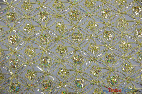 Coco Star Sheer Embroidery | Double Scallop Lace | 52" Wide | Fabric mytextilefabric Yards Gold 