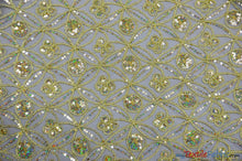 Load image into Gallery viewer, Coco Star Sheer Embroidery | Double Scallop Lace | 52&quot; Wide | Fabric mytextilefabric Yards Gold 