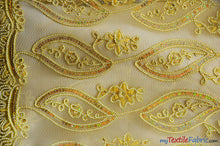 Load image into Gallery viewer, Coco Mango Sheer Embroidery | Double Scallop Lace | 52&quot; Wide | 2 Colors Available | Fabric mytextilefabric Yards Gold 