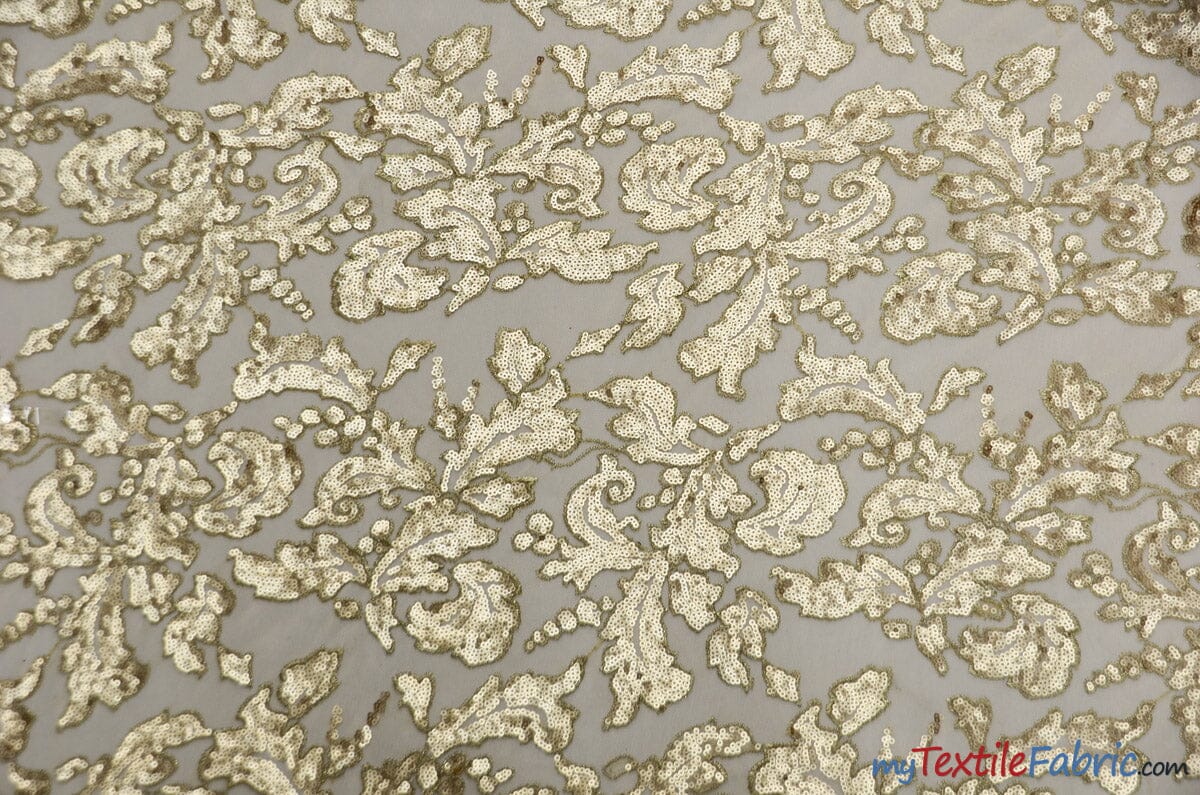 Wendy Lace Sequins Fabric | Bridal Metallic Lace with Sequins | 54" Wide | Multiple Colors | Silver and Gold Fabric mytextilefabric Yards Gold 