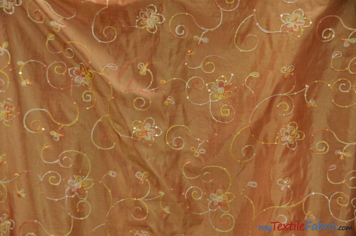 Aurora Taffeta Embroidery | Embroidered Floral Taffeta | 54" Wide | Multiple Colors | Fabric mytextilefabric Yards Gold 