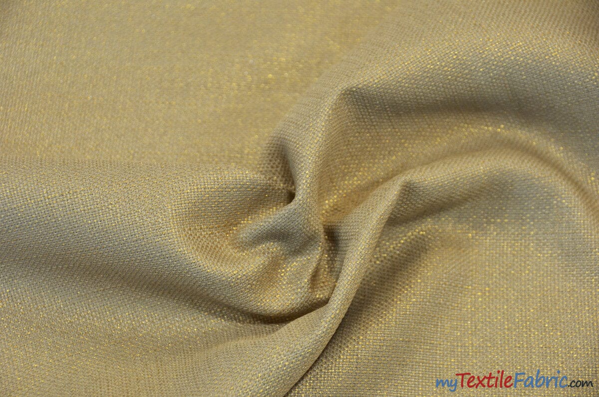 Metallic Foil Rustic Linen Fabric | Imitation Linen Fabric | Faux Linen Fabric | 58" Wide | 5 Colors | Fabric mytextilefabric Yards Gold 