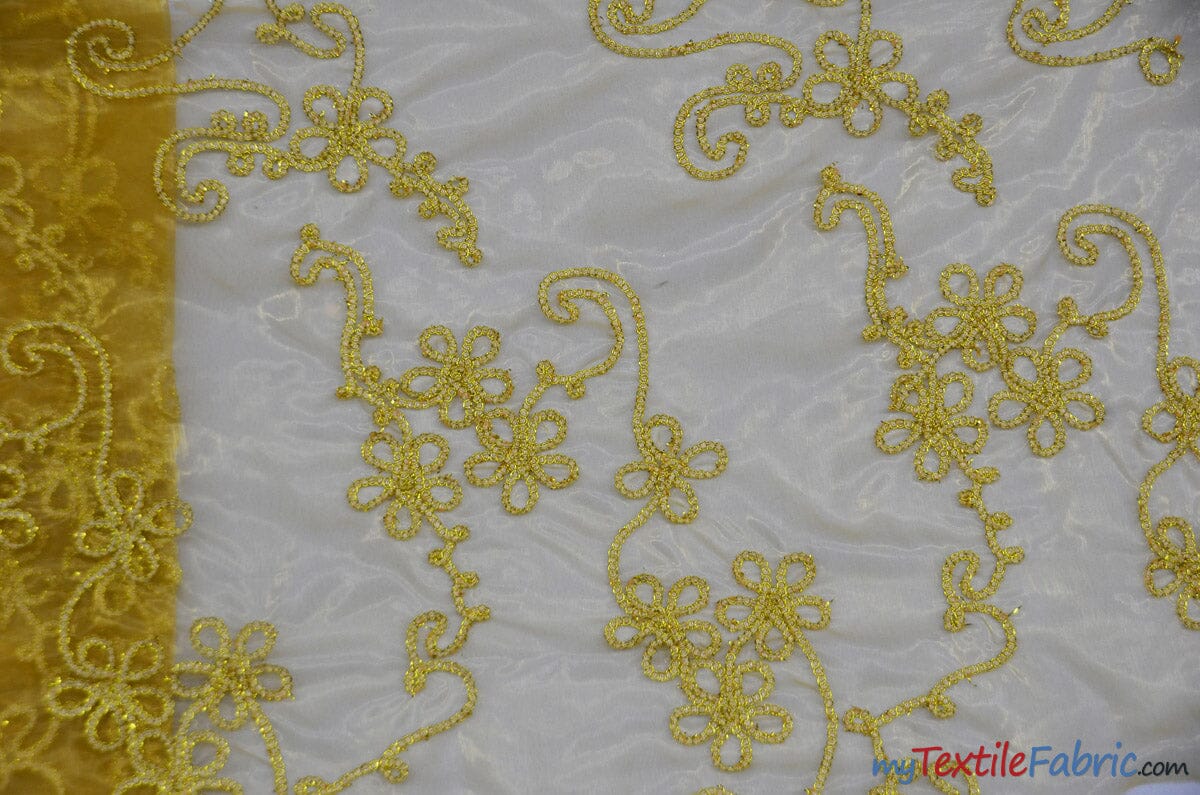 Coco Ribbon Sheer Embroidery | Double Scallop Lace | 52" Wide | Fabric mytextilefabric Yards Gold 