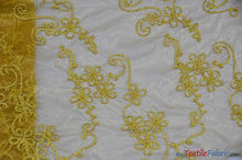 Load image into Gallery viewer, Coco Ribbon Sheer Embroidery | Double Scallop Lace | 52&quot; Wide | Fabric mytextilefabric Yards Gold 