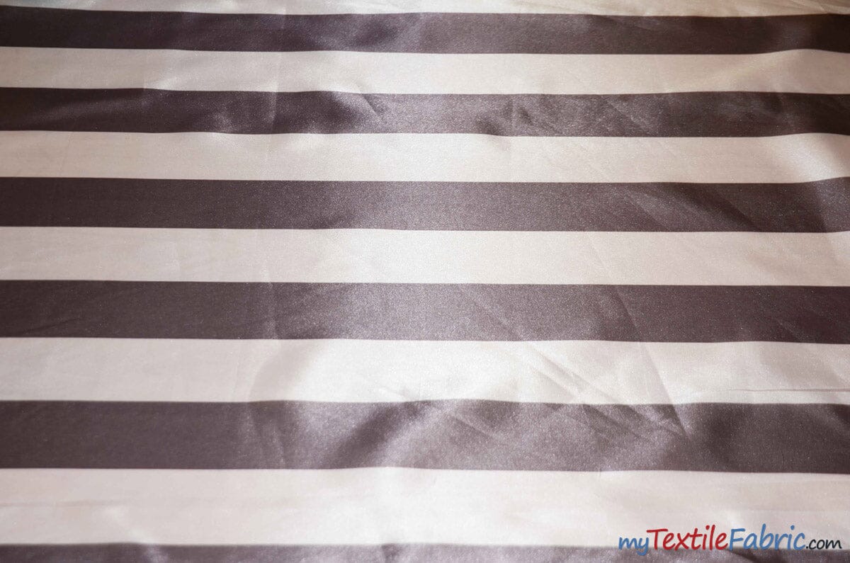 2.5" Stripe Satin Fabric | Soft Satin Stripe Charmeuse Fabric | 60" Wide | Multiple Colors | Fabric mytextilefabric Bolts Gray 2.5 Inch Stripe 
