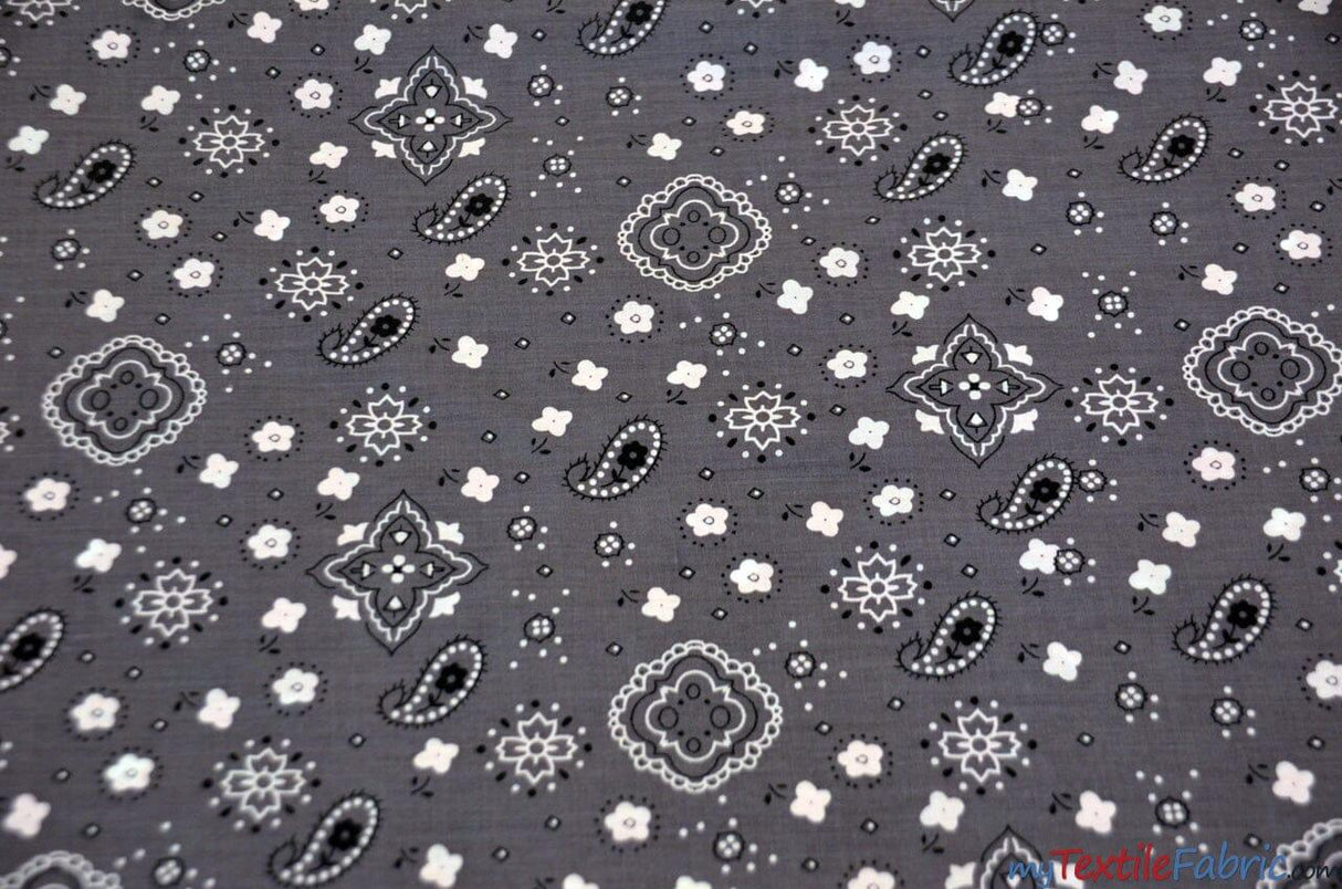 Bandana Cotton Print | Bandanna Fabric | 58/60" Wide | Multiple Colors | Fabric mytextilefabric Yards Gray 