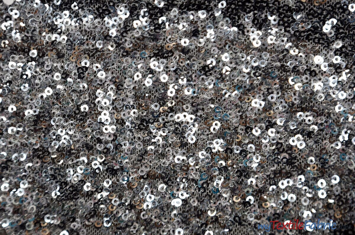 Glitz Mesh Sequins Fabric | 3mm Glitter Sequins | 52" Wide | Multiple Colors | Fabric mytextilefabric Yards Grey 