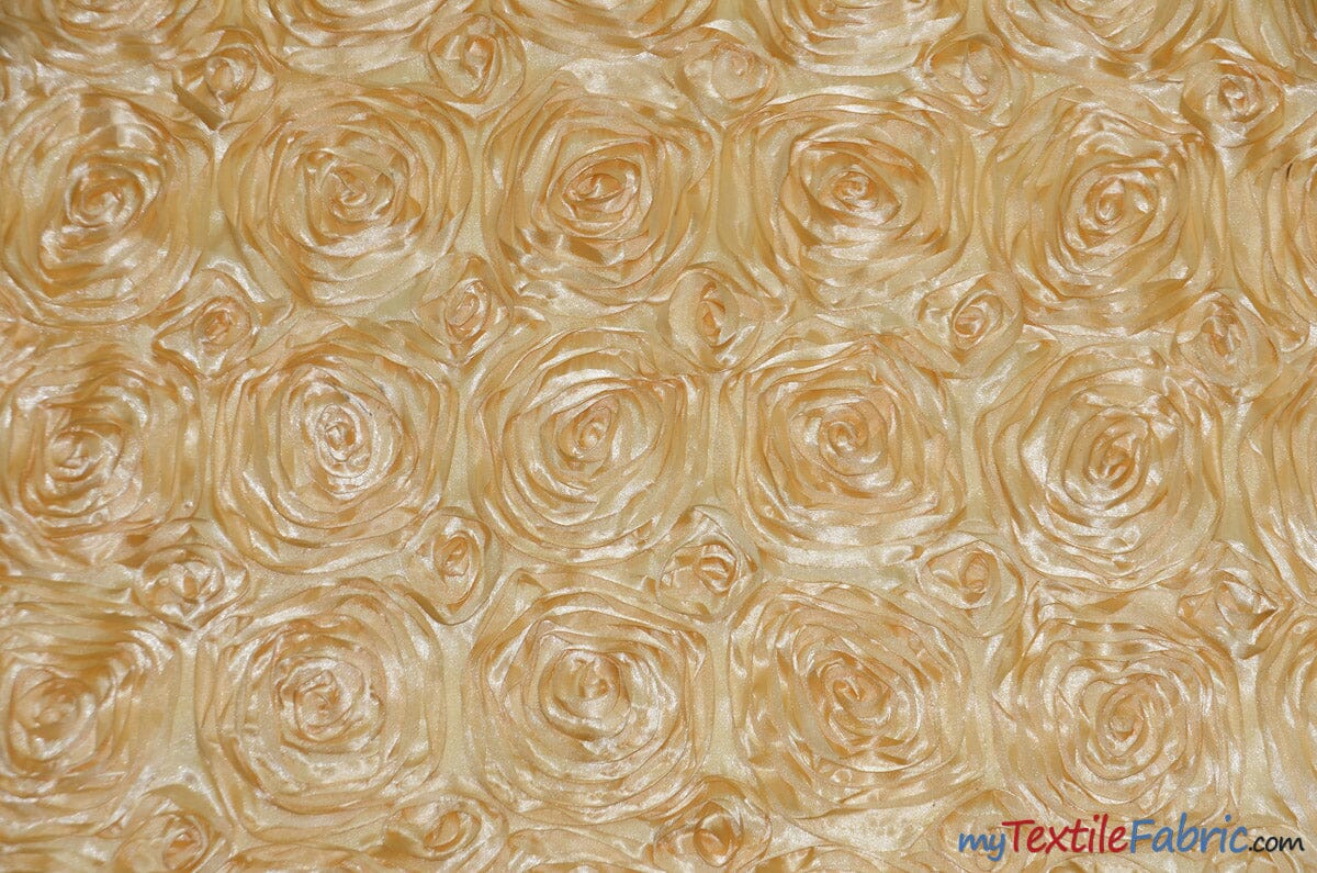 Rosette Satin Fabric | Wedding Satin Fabric | 54" Wide | 3d Satin Floral Embroidery | Multiple Colors | Continuous Yards | Fabric mytextilefabric Yards Honey 