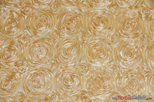 Load image into Gallery viewer, Rosette Satin Fabric | Wedding Satin Fabric | 54&quot; Wide | 3d Satin Floral Embroidery | Multiple Colors | Continuous Yards | Fabric mytextilefabric Yards Honey 