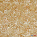 Load image into Gallery viewer, Rosette Satin Fabric | Wedding Satin Fabric | 54&quot; Wide | 3d Satin Floral Embroidery | Multiple Colors | Continuous Yards | Fabric mytextilefabric Yards Honey 
