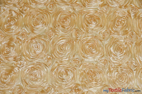 Rosette Satin Fabric | Wedding Satin Fabric | 54" Wide | 3d Satin Floral Embroidery | Multiple Colors | Wholesale Bolt | Fabric mytextilefabric Bolts Honey 