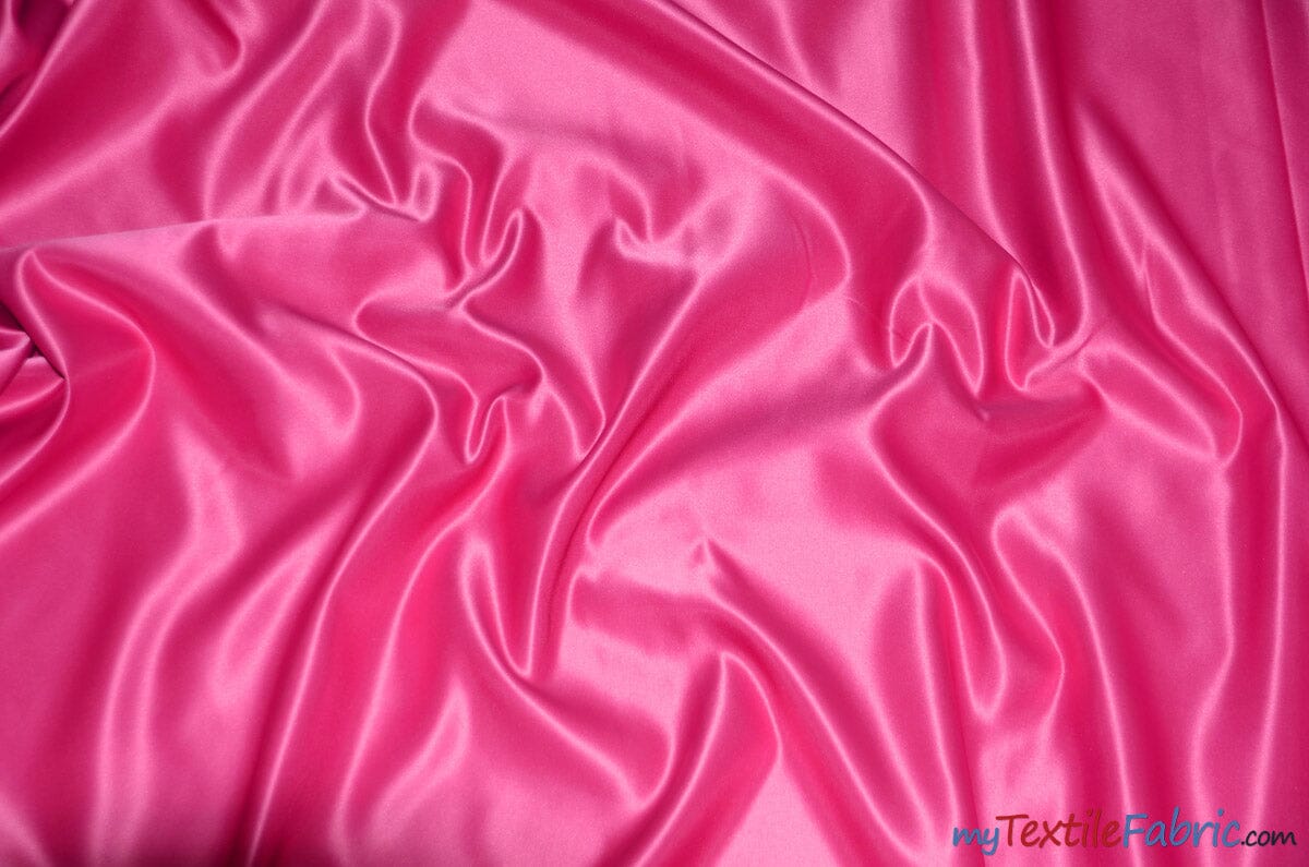 L'Amour Satin Fabric | Polyester Matte Satin | Peau De Soie | 60" Wide | Wholesale Bolt | Wedding Dress, Tablecloth, Multiple Colors | Fabric mytextilefabric Bolts Hot Pink 